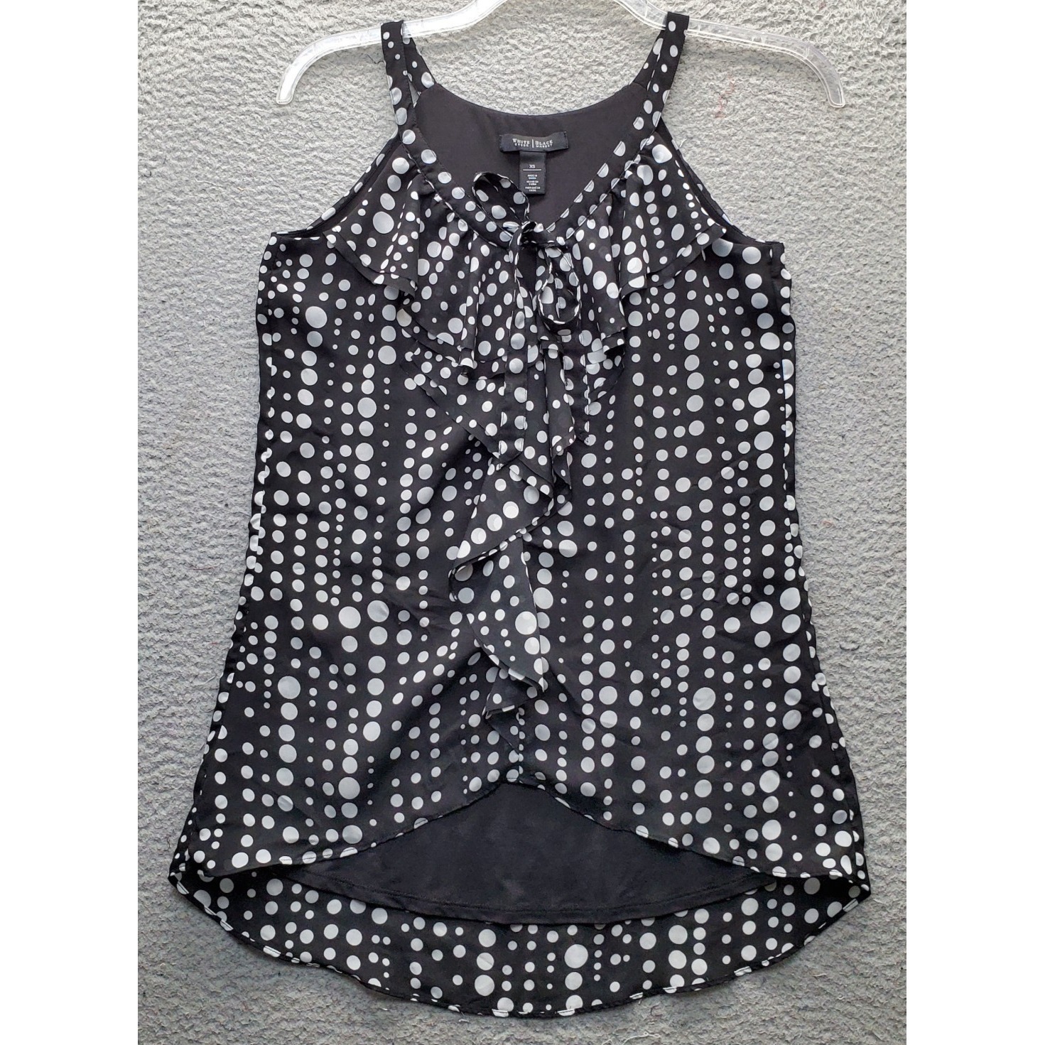 White House Black Market Tunic Top Womens Xs Multi Polka Dot Lined Ruffled Front